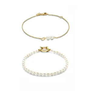 Cadeau d'Isabel 14 karat gold bracelets gift set with pearls
