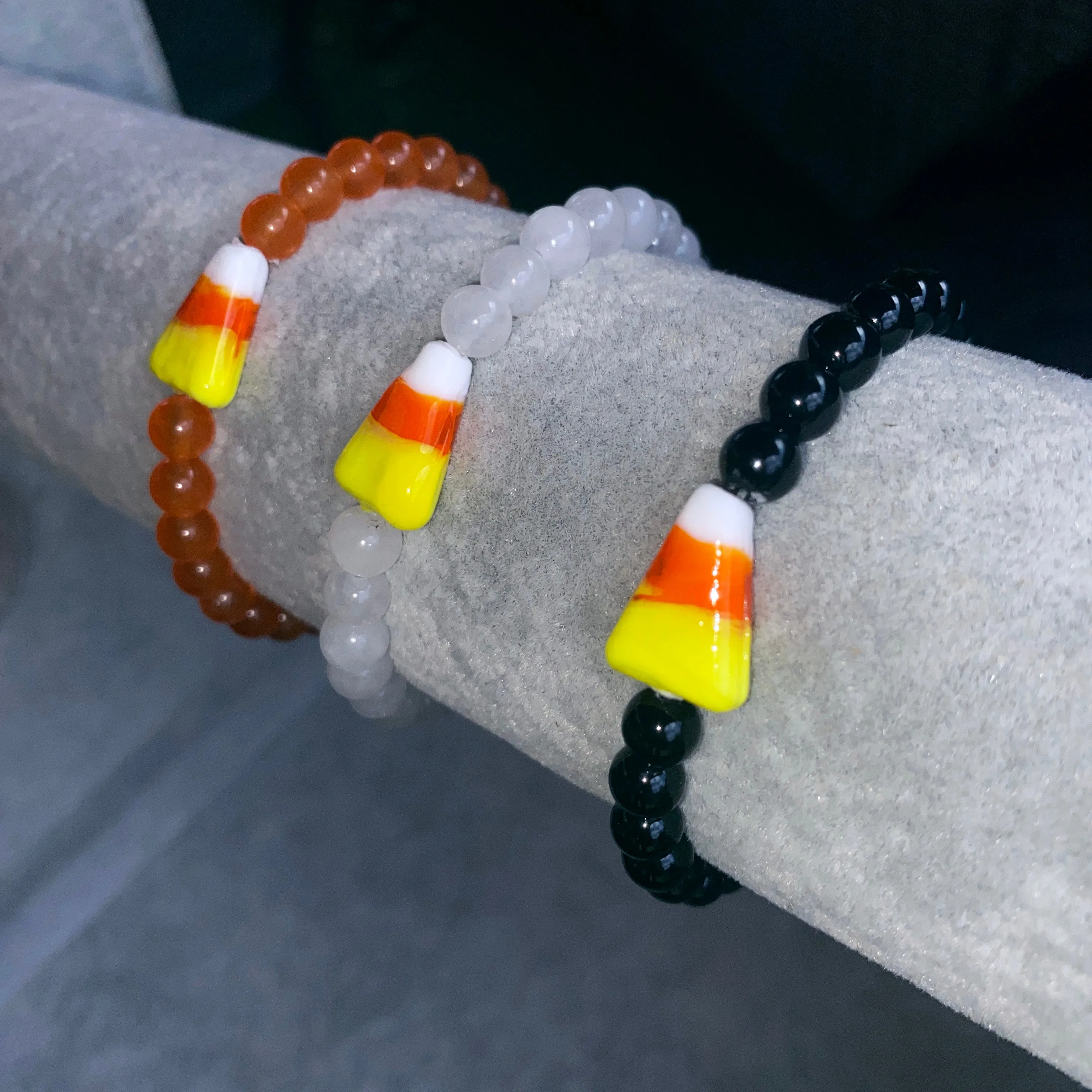 Candy Corn Gemstone Halloween stretch bracelet