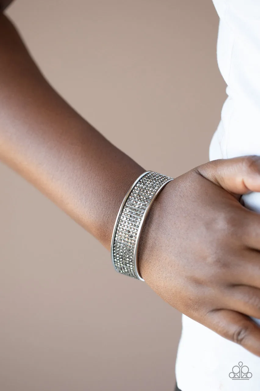 Can't Believe Your ICE - Silver - Smoky Rhinestone Paparazzi Cuff Bracelet