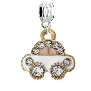 Car with Clear  Crystals Bead Compatible for Most European Snake Chain Bracelet
