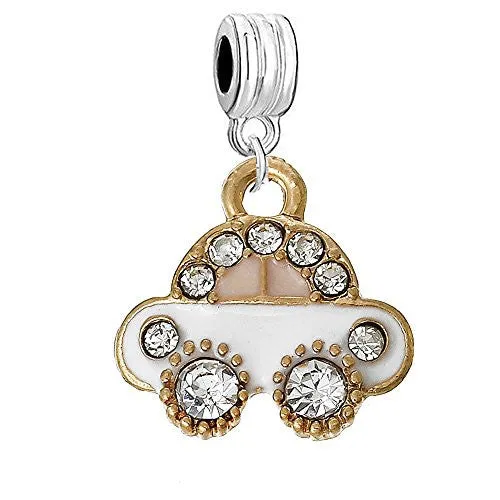 Car with Clear  Crystals Bead Compatible for Most European Snake Chain Bracelet
