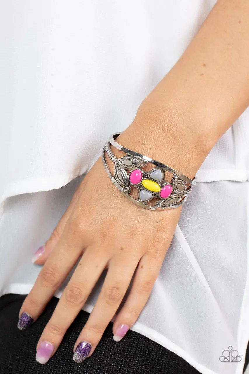 Caribbean Cabana - Multi - Pink and Yellow Bead Paparazzi Cuff Bracelet