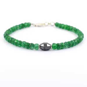 Certified 5 mm Emerald Gemstone Bracelet With Drum Shape Black Diamond Bead