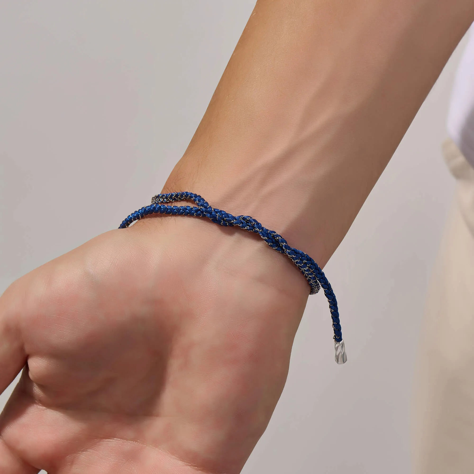 Chain and Silk Bracelet in Silver