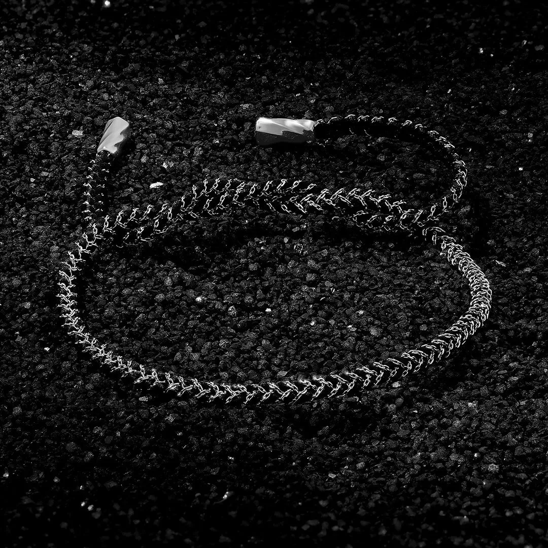 Chain and Silk Bracelet in Silver