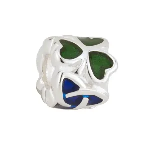 Charm Bead Green Shamrock & Blue Enamel Trinity Knot Sterling Silver