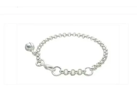 Children's Bracelets:  Premium Sterling Silver Chunkier Rolo Bracelets with Single Bell with Gift Box