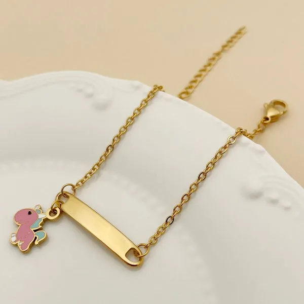 Children's Bracelets:   Steel with Gold IP ID Bracelets with Pony Charm