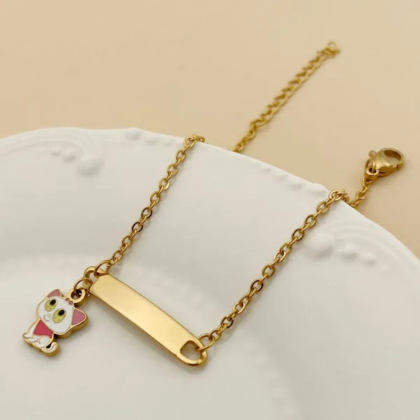 Children's Bracelets:   Steel with Gold IP ID Bracelets with Pony Charm