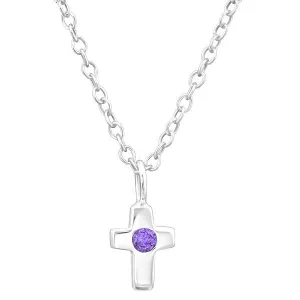 Children's Sterling Silver 'February Birthstone' Cross Necklace