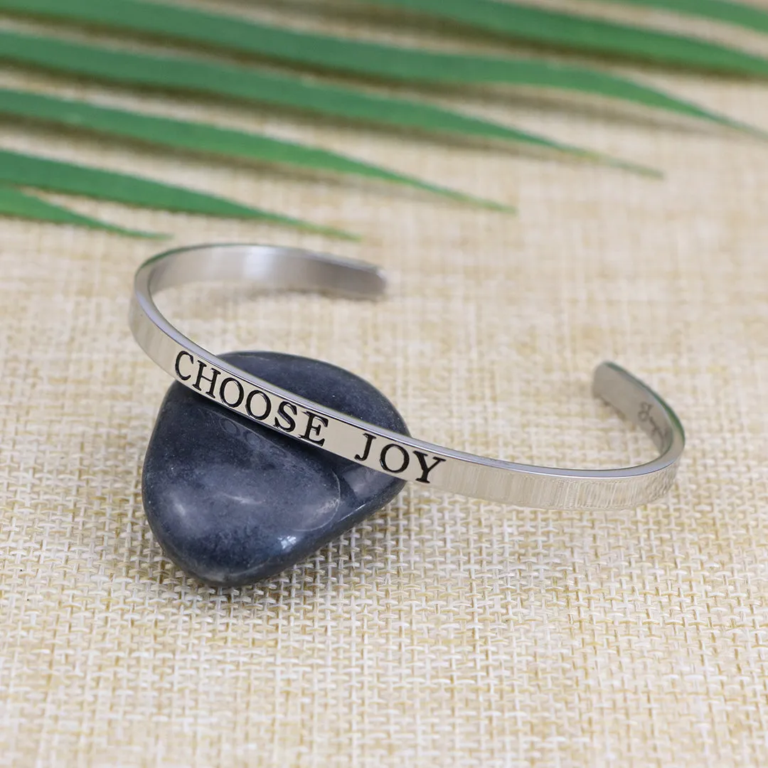 Choose Joy Mantra Bracelet Women Affirmation Empowerment Jewelry Skinny Cuff Bangle