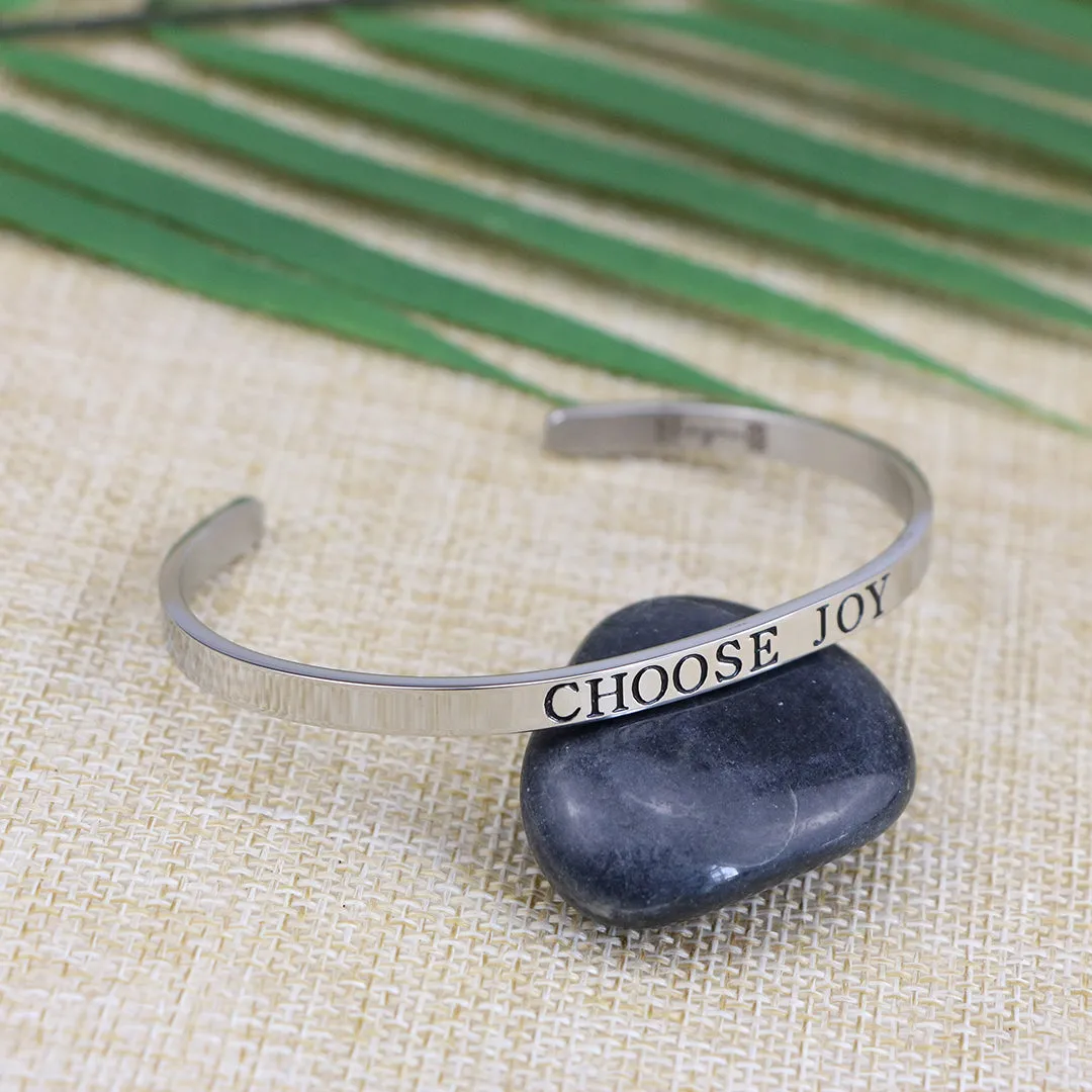 Choose Joy Mantra Bracelet Women Affirmation Empowerment Jewelry Skinny Cuff Bangle