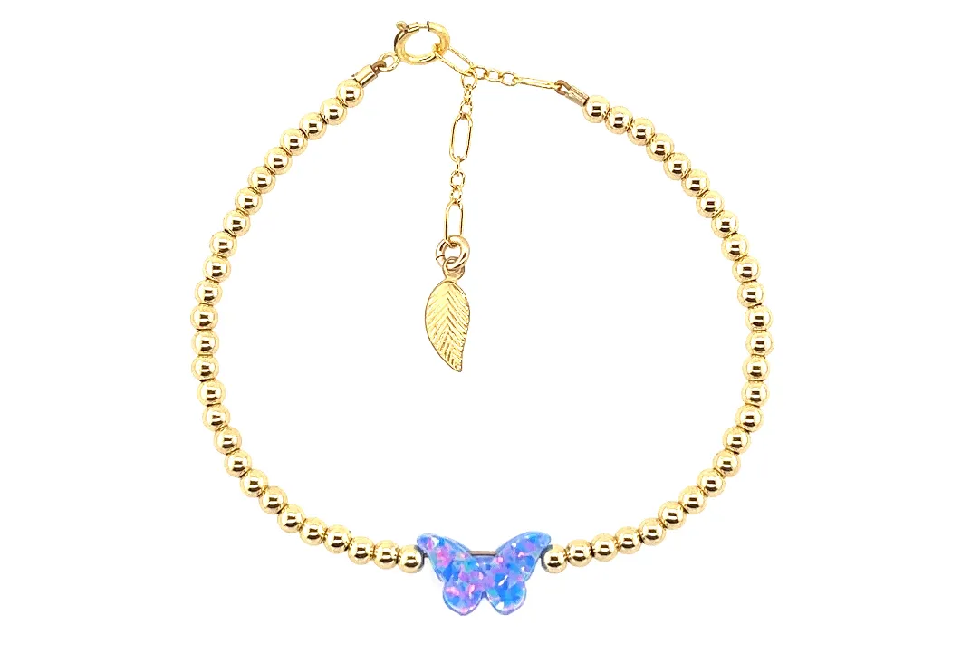 CLASSIC BUTTERFLY | Opal Charm and 14K Gold Filled Beads Bracelet