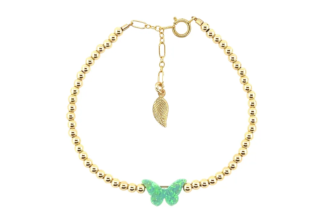 CLASSIC BUTTERFLY | Opal Charm and 14K Gold Filled Beads Bracelet