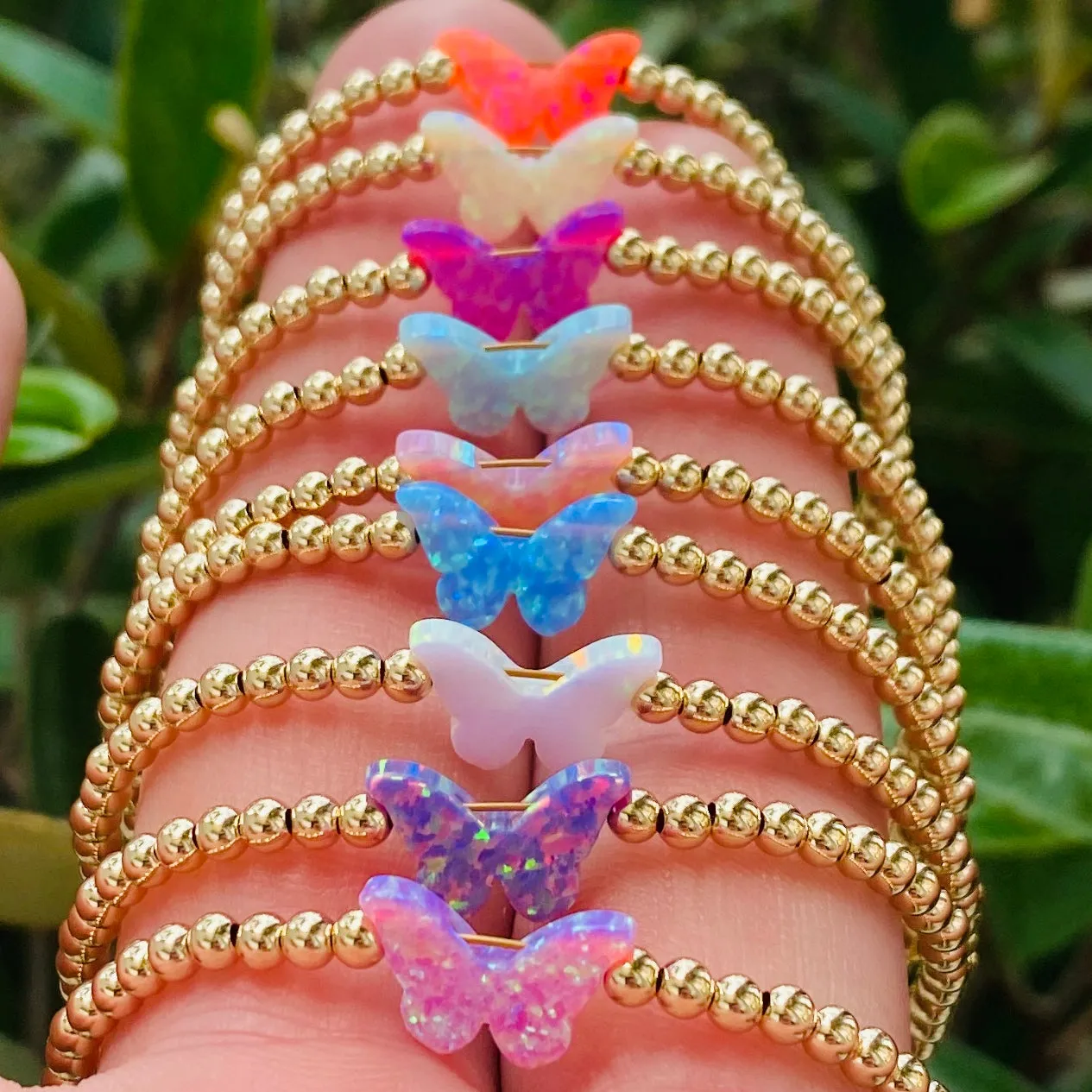 CLASSIC BUTTERFLY | Opal Charm and 14K Gold Filled Beads Bracelet