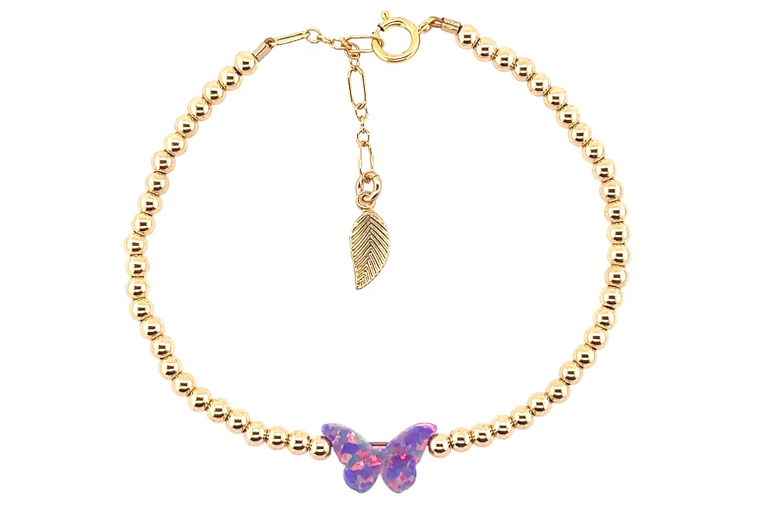 CLASSIC BUTTERFLY | Opal Charm and 14K Gold Filled Beads Bracelet