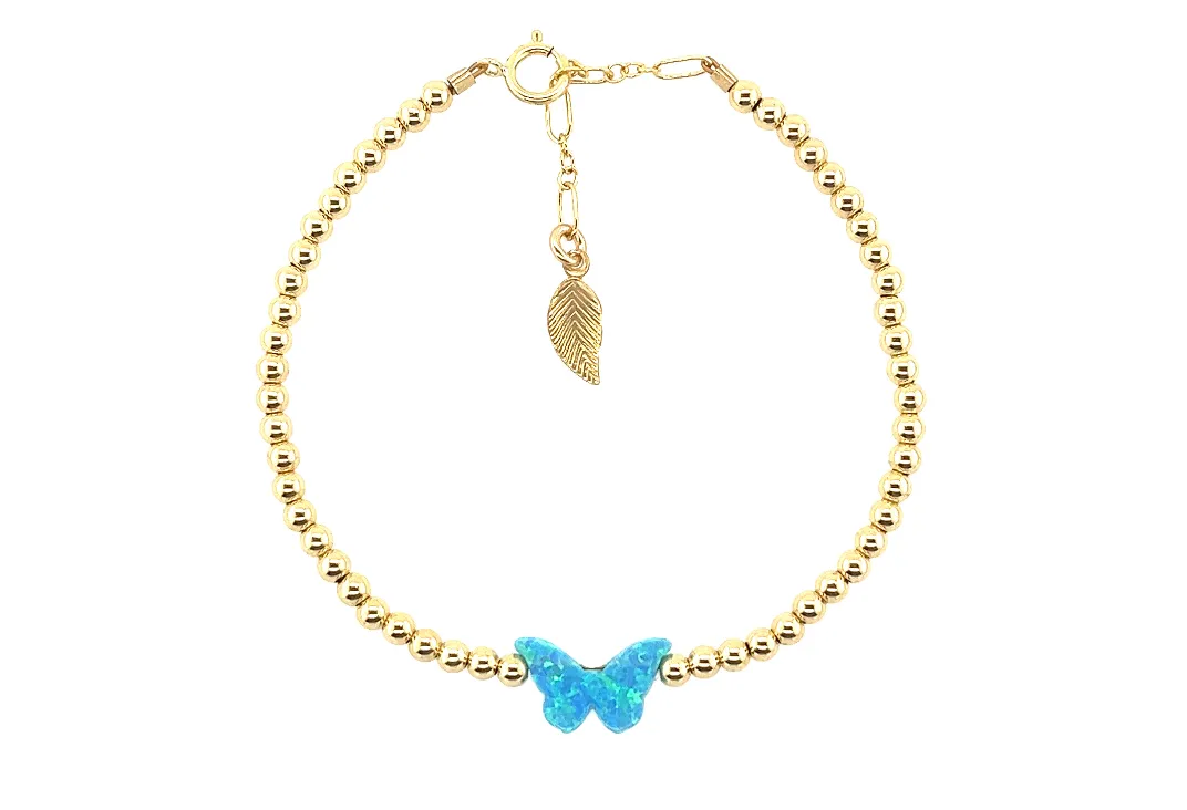CLASSIC BUTTERFLY | Opal Charm and 14K Gold Filled Beads Bracelet