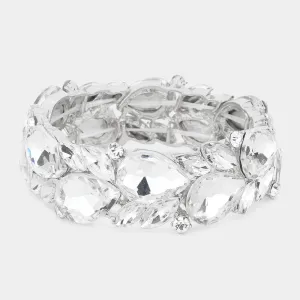 Clear Teardrop and Marquise Stone Cluster Stretch Pageant Bracelet | Bling Chunky Bracelet  |  569507