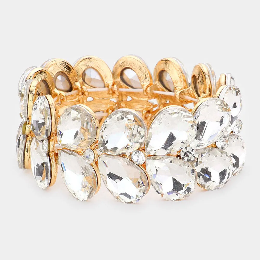 Clear Teardrop Stone Stretch Pageant Bracelet on Gold | Clear Bracelet | 558508