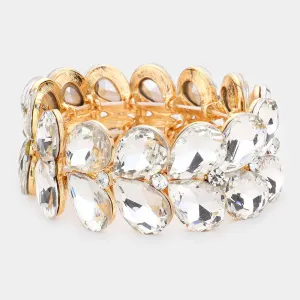 Clear Teardrop Stone Stretch Pageant Bracelet on Gold | Clear Bracelet | 558508
