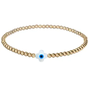 CLOVER EVIL EYE MOP | Opal Charm and 14K Gold Filled Beads Bracelet