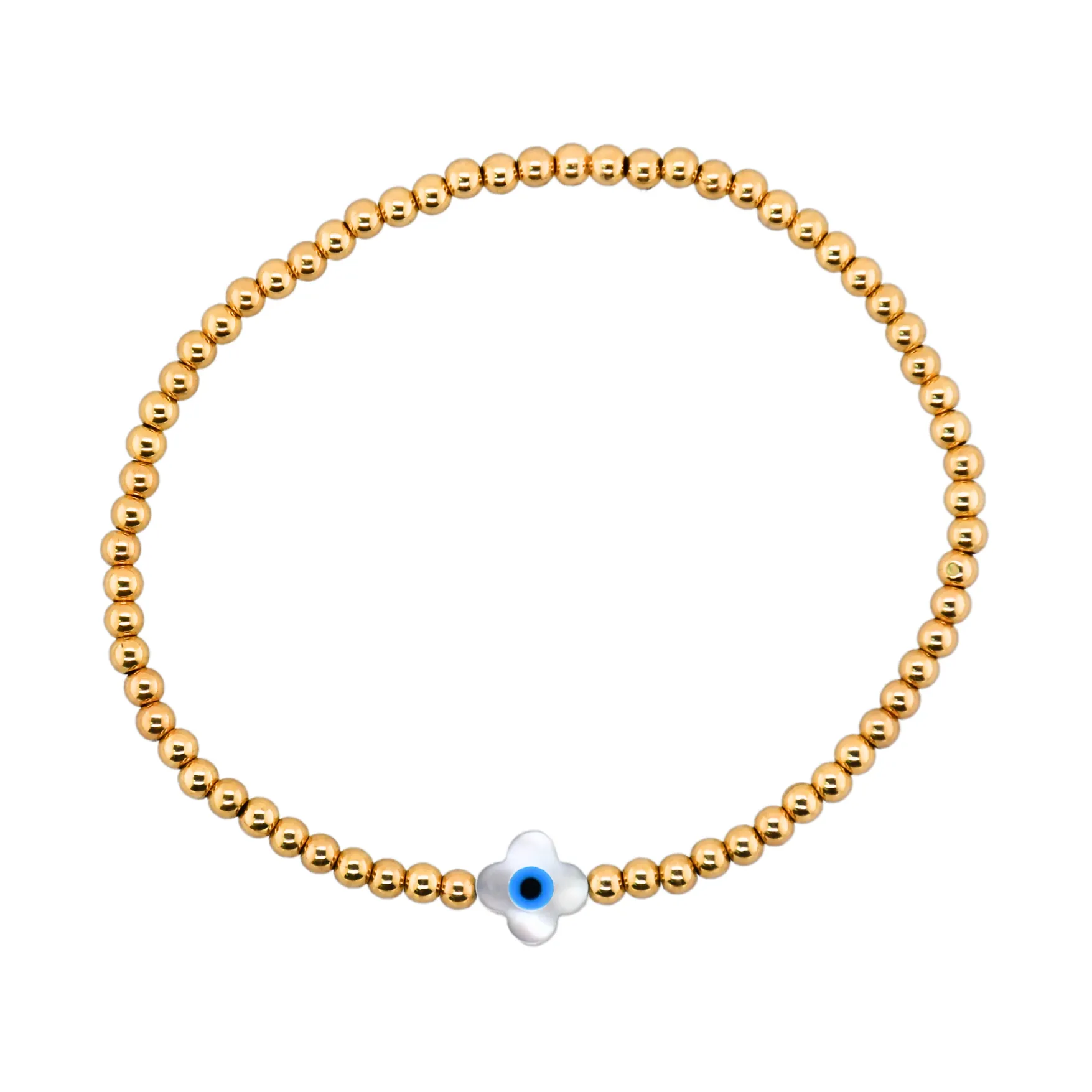 CLOVER EVIL EYE MOP | Opal Charm and 14K Gold Filled Beads Bracelet