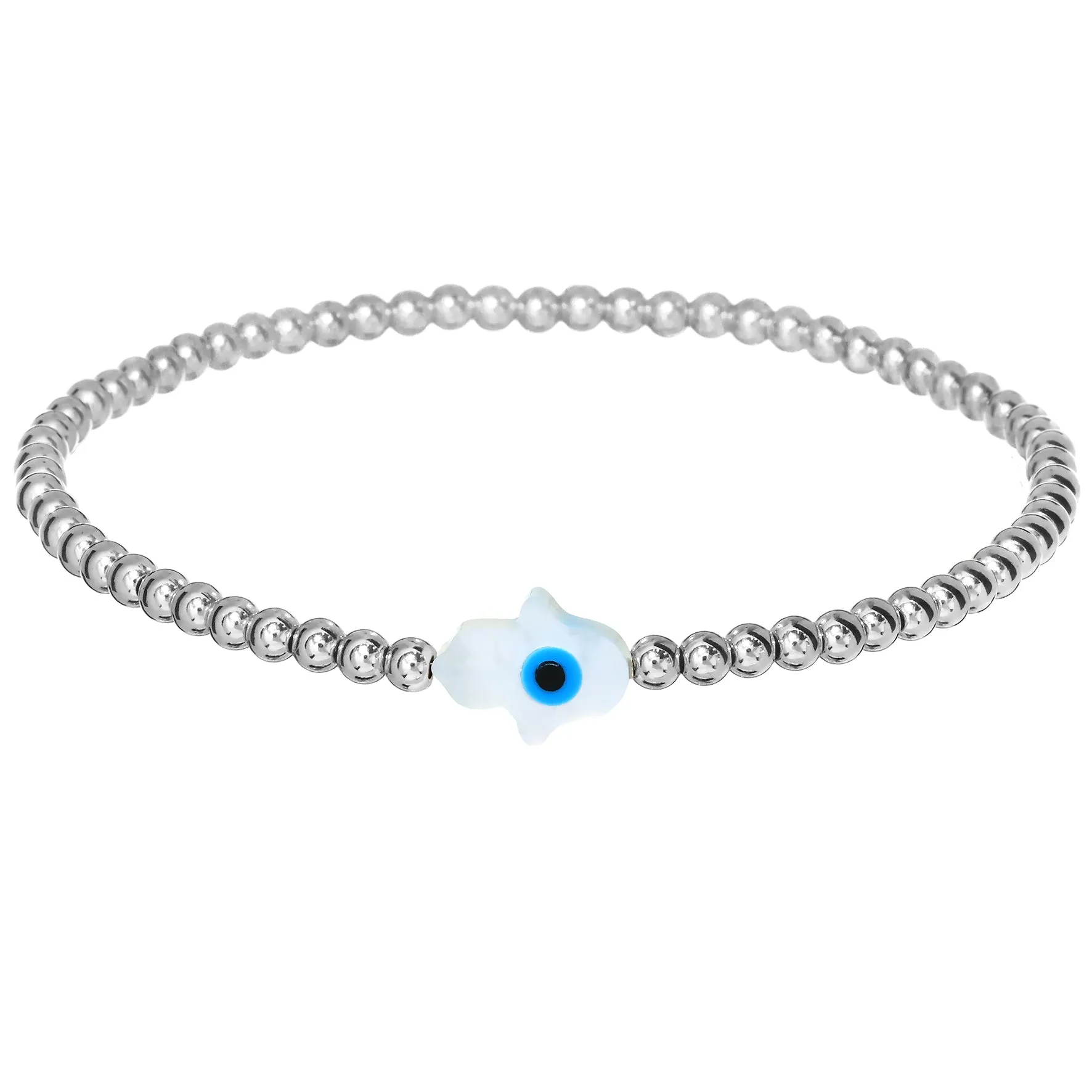 CLOVER EVIL EYE MOP | Opal Charm and 14K Gold Filled Beads Bracelet