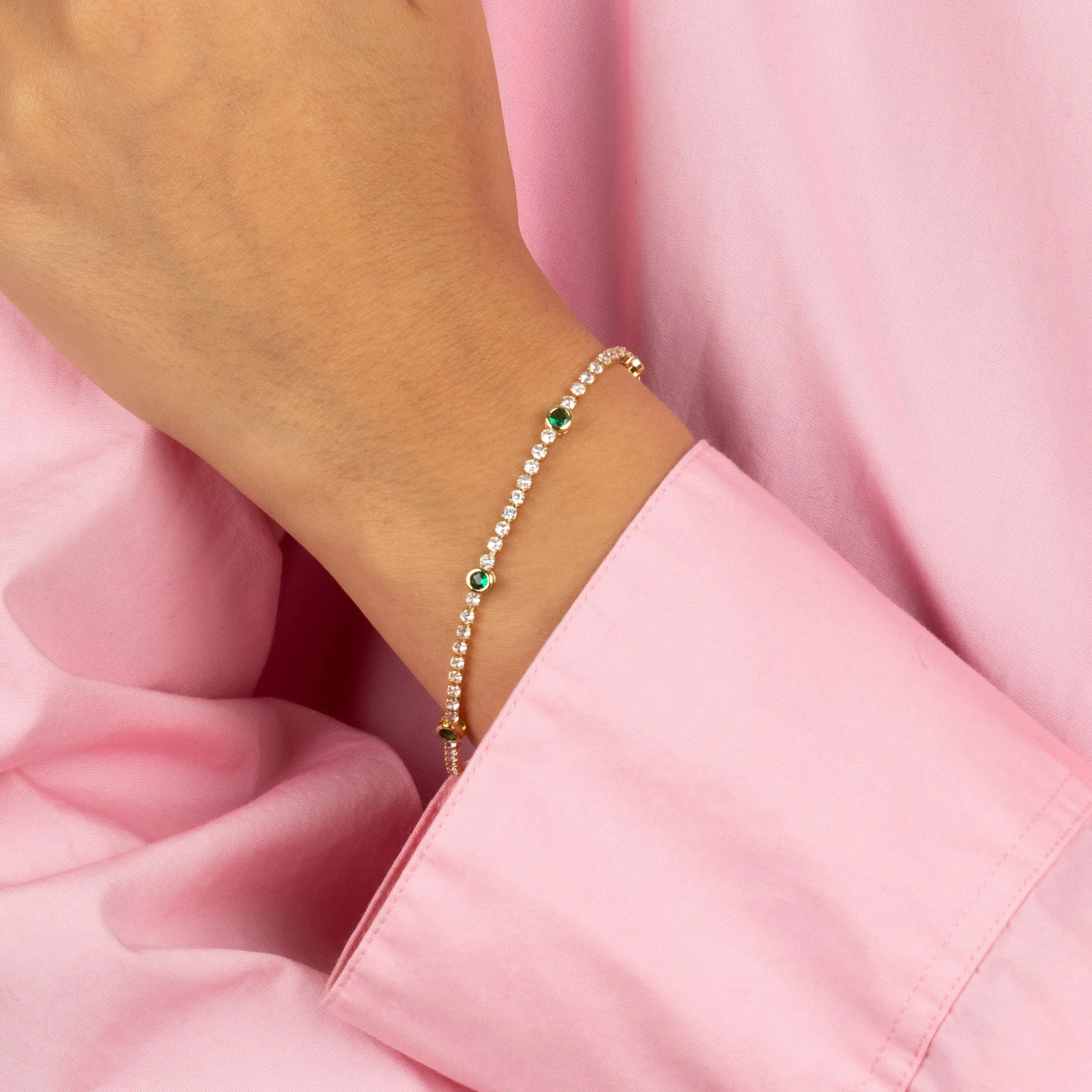 Colored CZ Solitaire Accented Tennis Bracelet
