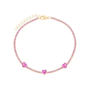 Colored Multi Heart Thin Tennis Bracelet