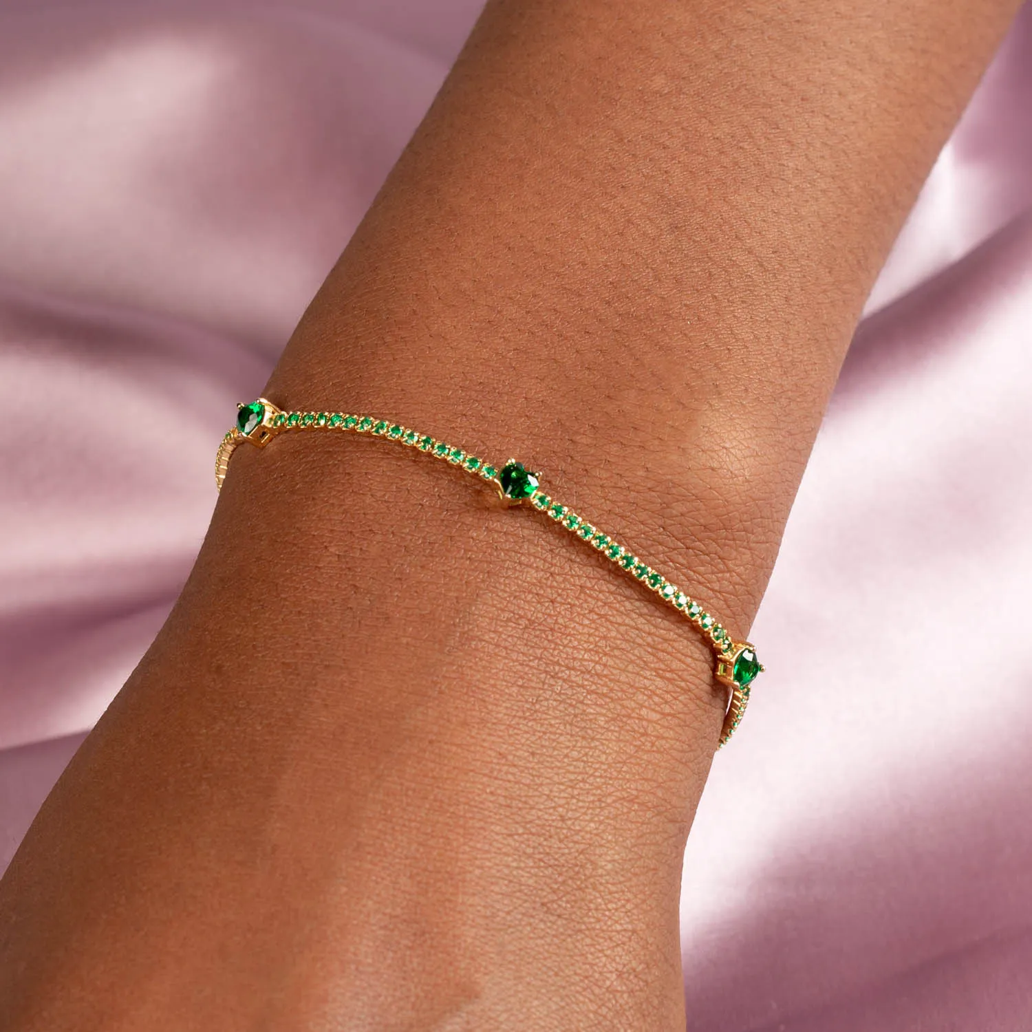 Colored Multi Heart Thin Tennis Bracelet
