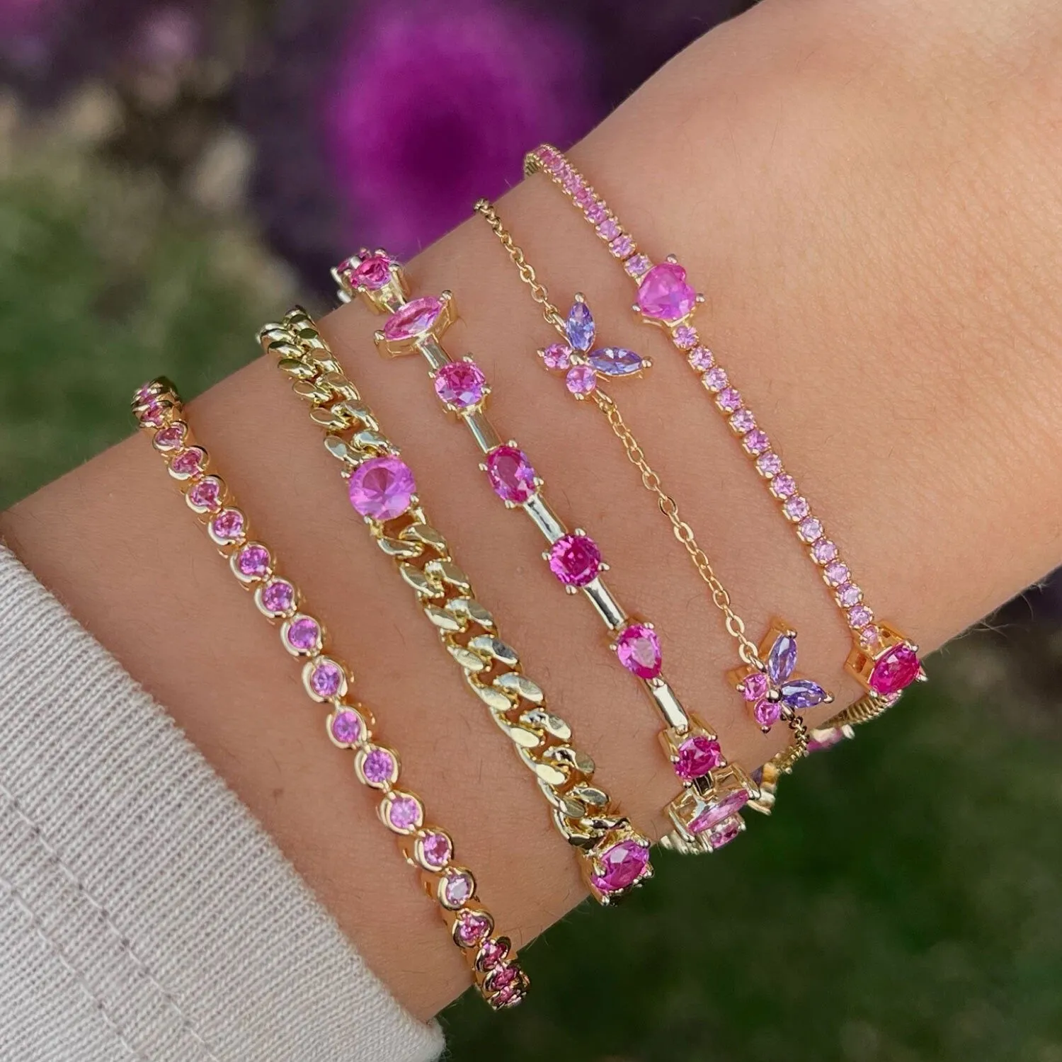 Colored Multi Heart Thin Tennis Bracelet