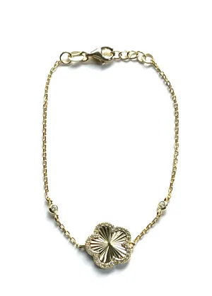 Cosette CZ Pave Ridged Flower Bracelet