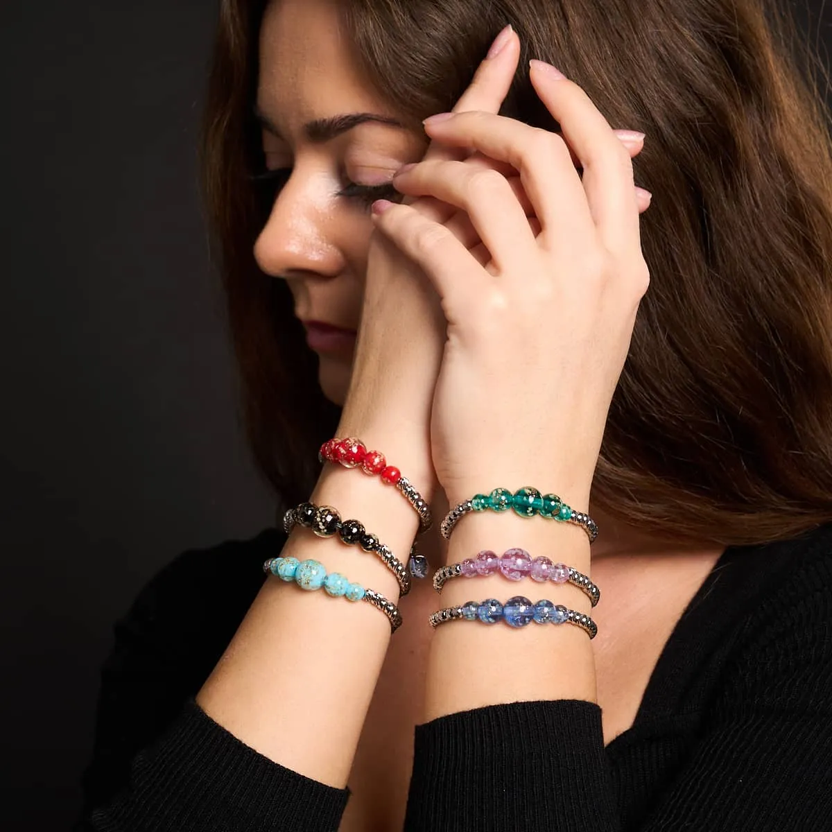 Crimson | Silver | Firefly Glass Cascade Bracelet