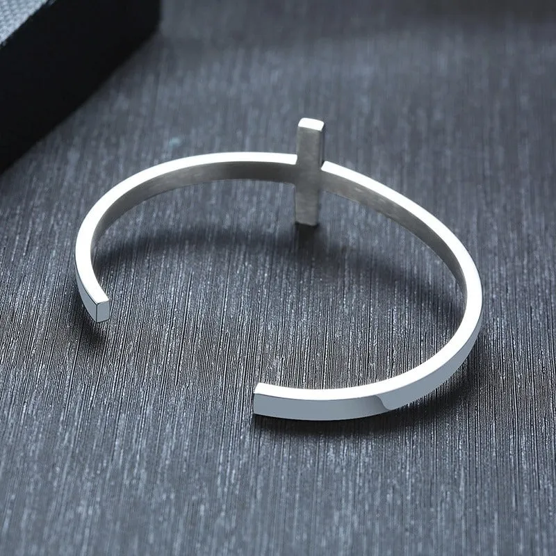 Cross Cuff Stainless Steel Bracelet