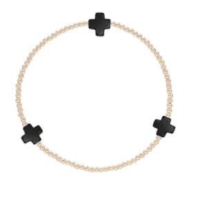 Cross Gold 2MM Bead Bracelet-Onyx