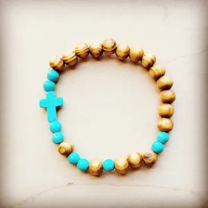 Cross Turquoise Bracelet Bar-Wood Beads