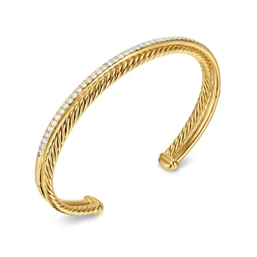 Crossover Two Row Bracelet in 18K Yellow Gold with Diamonds, 6mm, Size Large