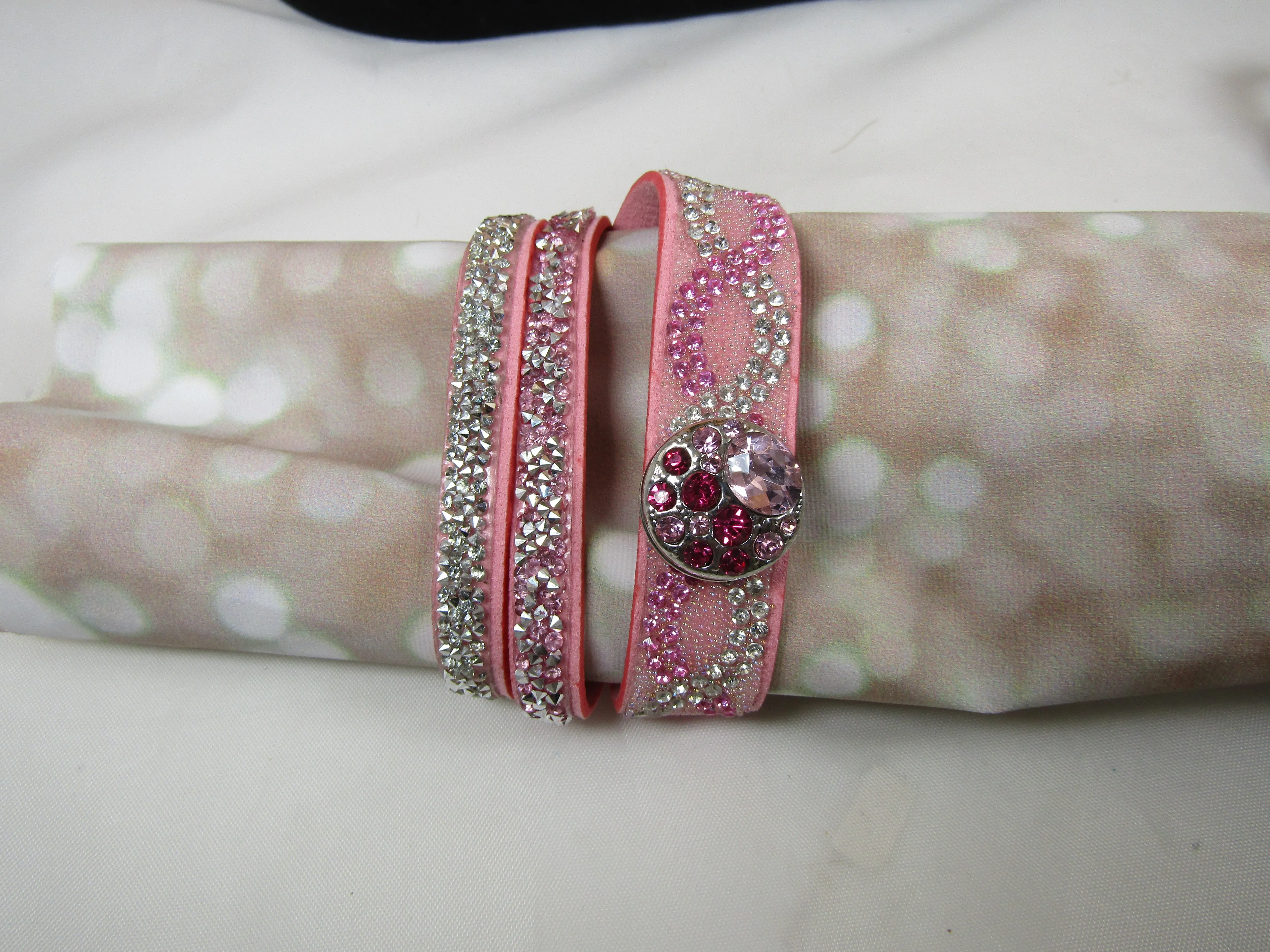 Crystal & Rhinestone Wrap Leather Cuff Bracelet