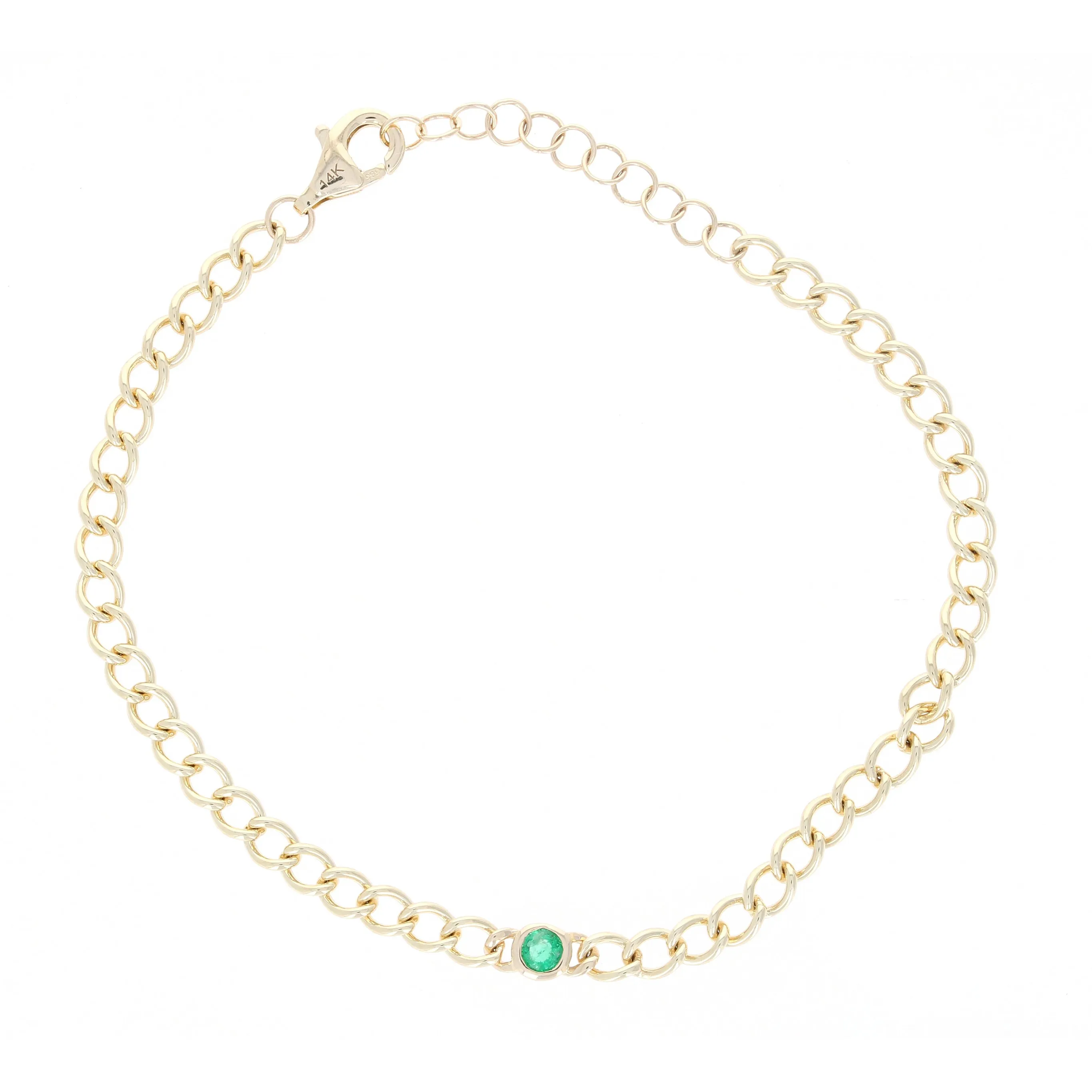 Cuban Chain Bezel Emerald Solitaire Bracelet