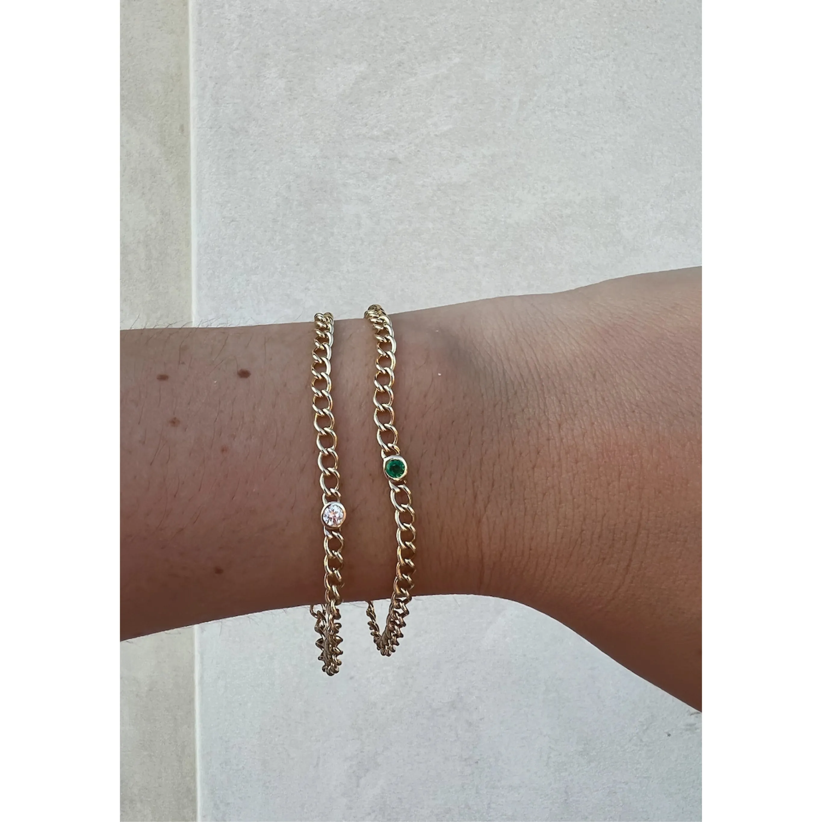 Cuban Chain Bezel Emerald Solitaire Bracelet