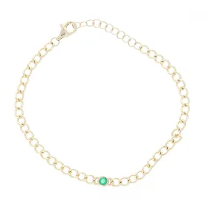 Cuban Chain Bezel Emerald Solitaire Bracelet