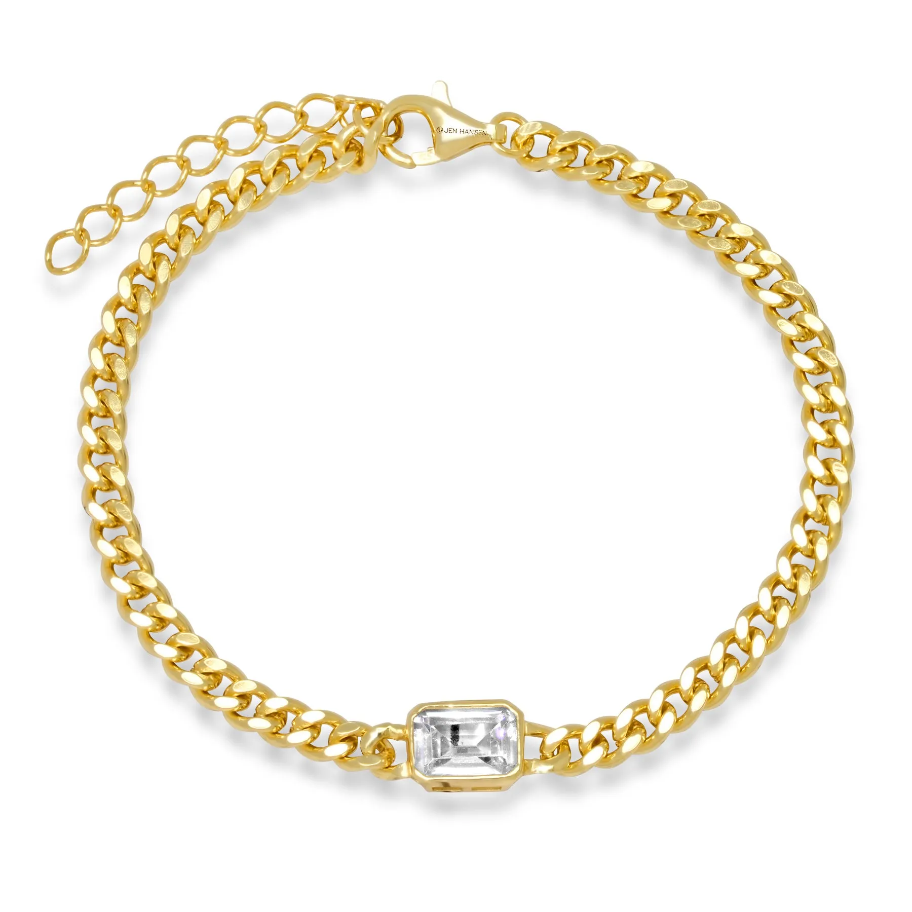 CUBAN LINK CZ EMERALD BRACELET, GOLD