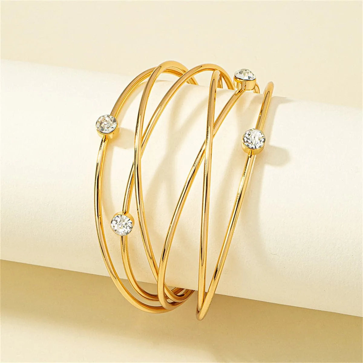 Cubic Zirconia & 18K Gold-Plated Layered Cuff