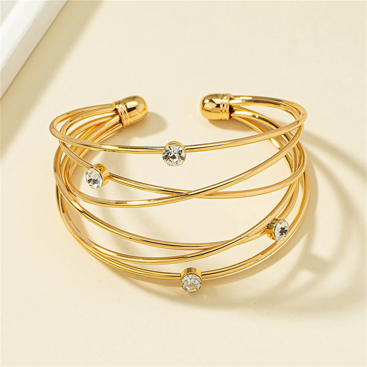 Cubic Zirconia & 18K Gold-Plated Layered Cuff