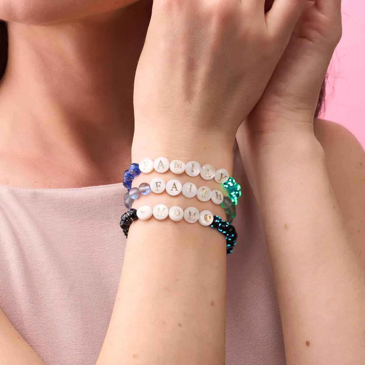 Custom Letter Bracelet | .925 Sterling Silver | Pitch Black Firefly Glass