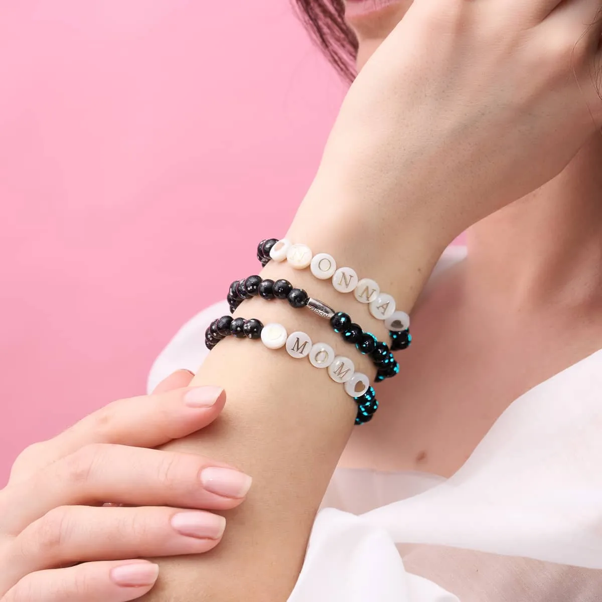 Custom Letter Bracelet | .925 Sterling Silver | Pitch Black Firefly Glass