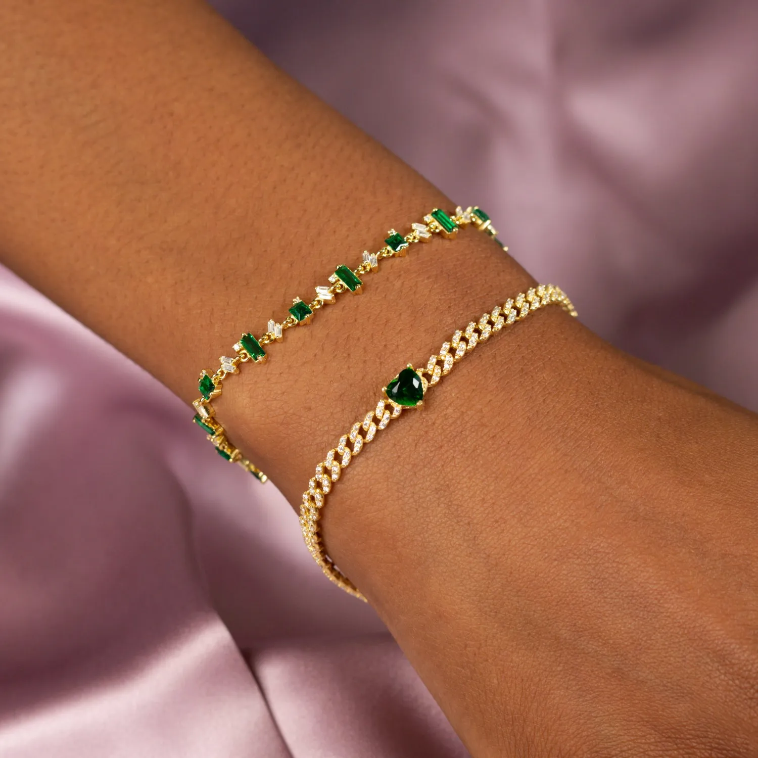 CZ Colored Heart Pave Baby Cuban Bracelet