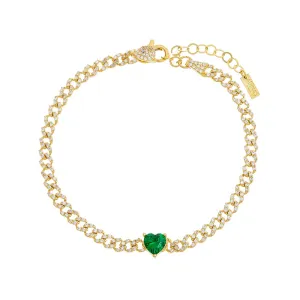 CZ Colored Heart Pave Baby Cuban Bracelet