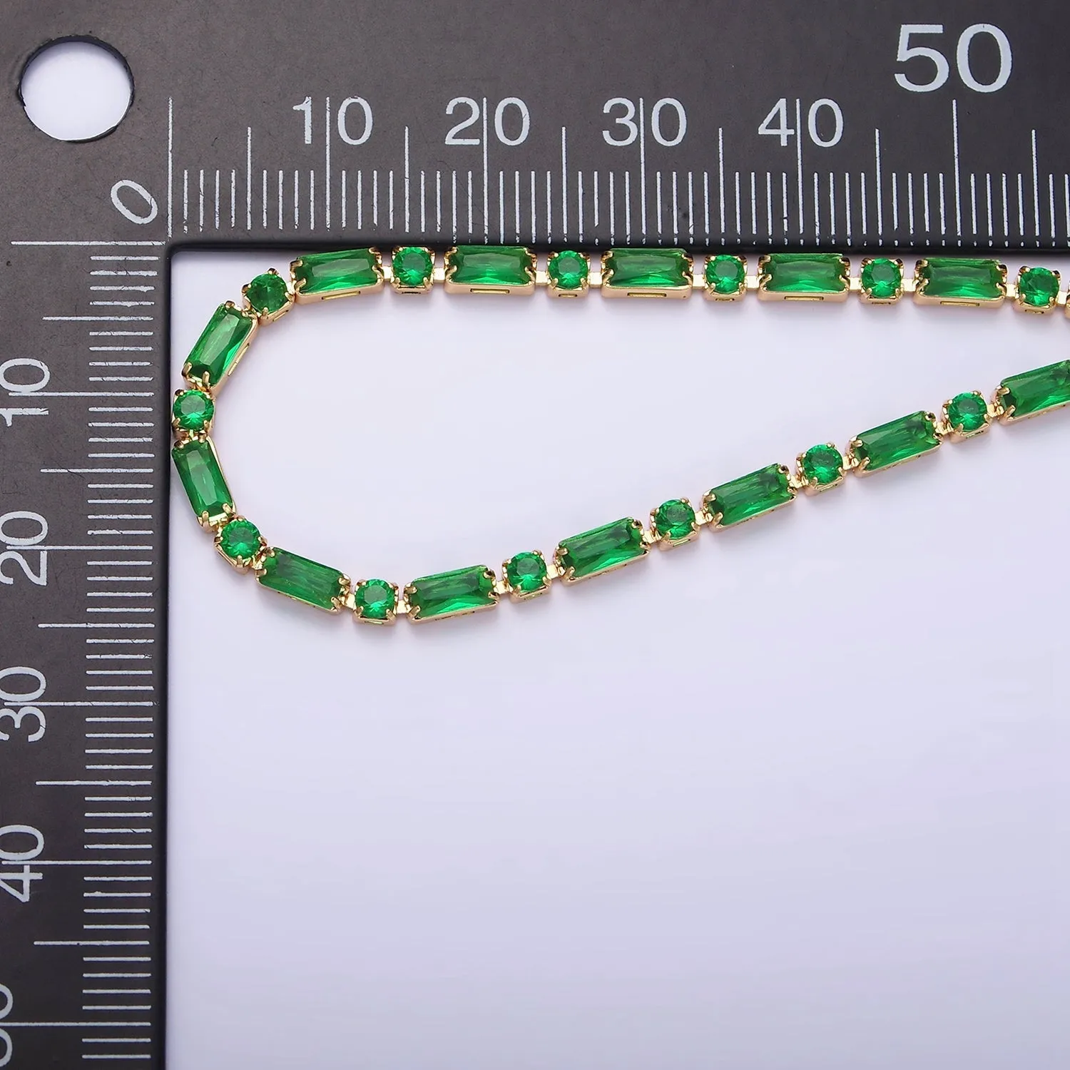 Dainty Gold Filled Tennis Bracelet Emerald Green Mix Baguette Round Cubic Zirconia Link Tennis Bracelet Minimalist Jewelry WA-1787