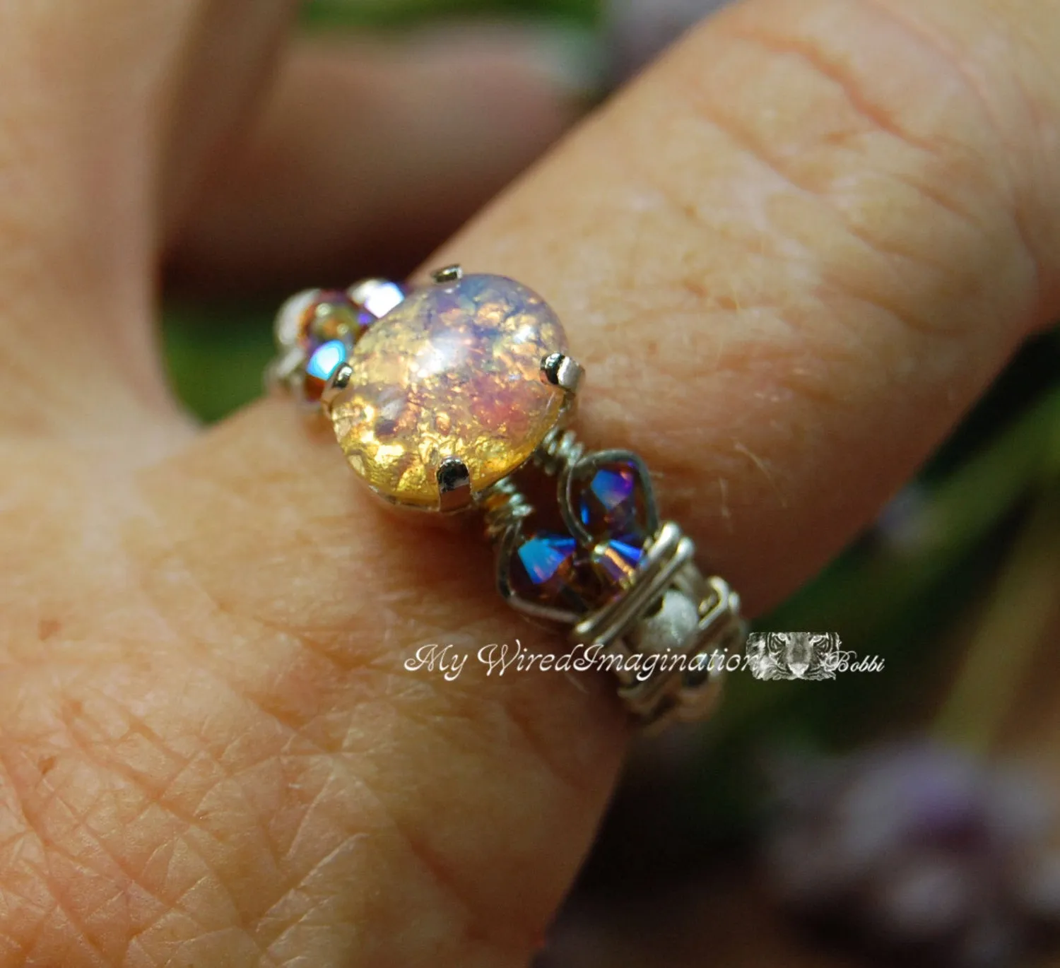 Dainty Pink Opal Ring, Vintage West German Glass Stone, Handmade Ring, Made to Order